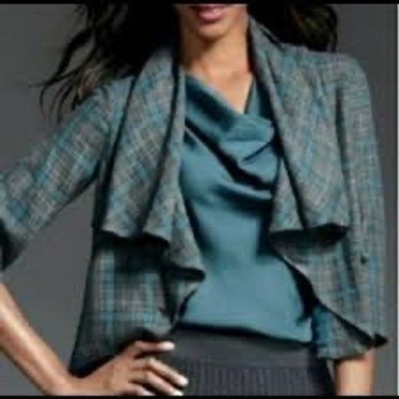 Cabi Womens Plaid Cape Blazer Jacket Teal Blue Gray‎ Size 10 - Picture 5 of 7